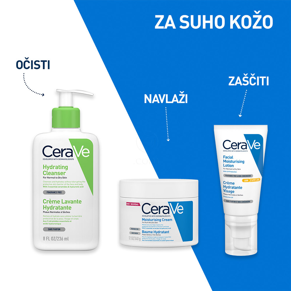 CeraVe, vlažilna čistilna emulzija za obraz za normalno do suho kožo - paket (2 x 236 ml)