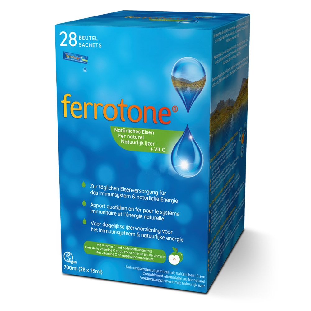Ferrotone Železo, napitek z okusom jabolka - vrečke (28 x 25 ml)