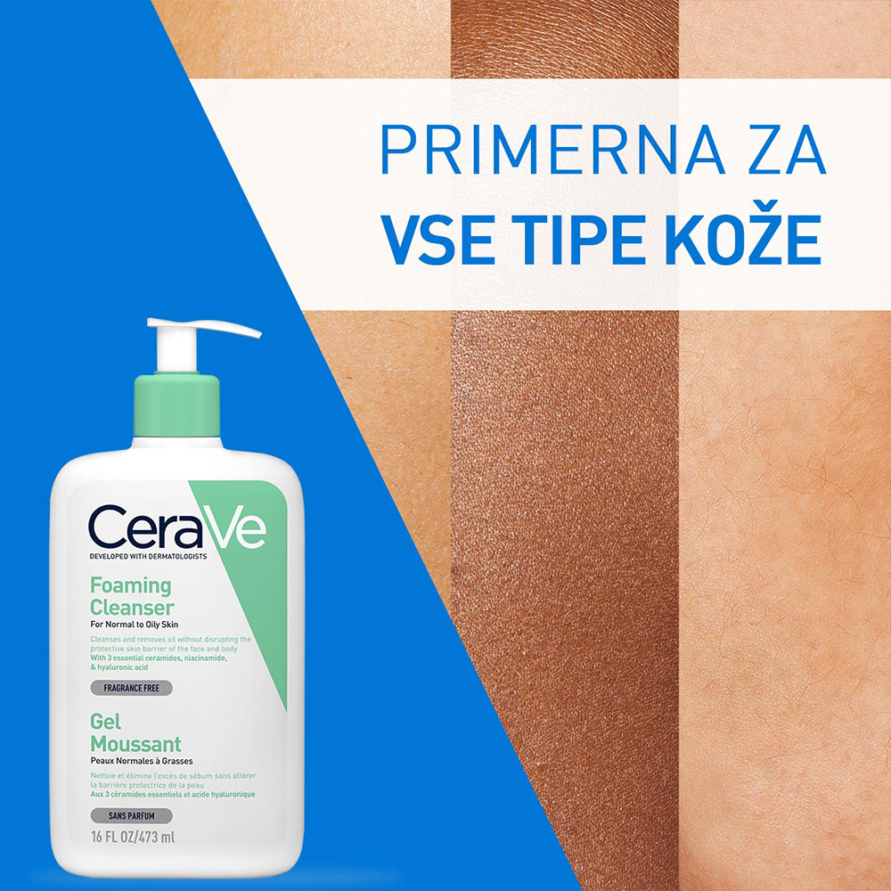 CeraVe, peneči čistilni gel za obraz za normalno do mastno kožo + refill + paket ( 2 x 473 ml)