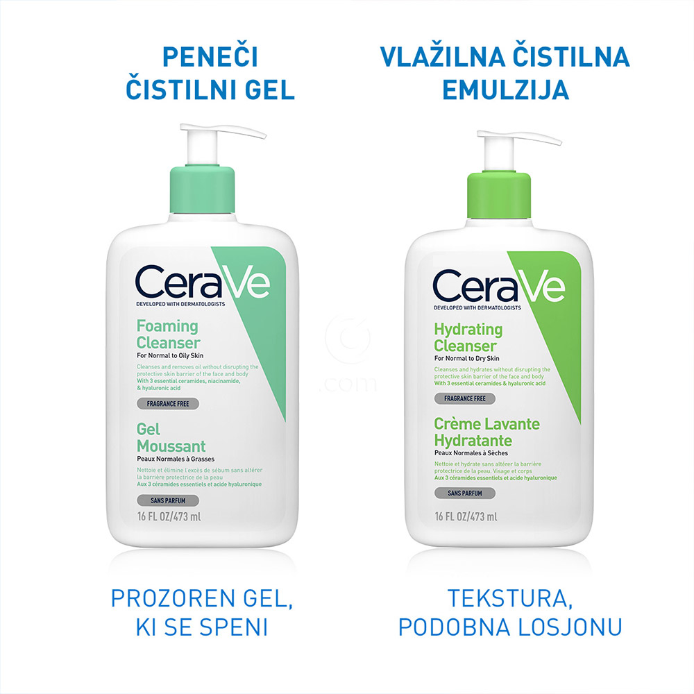 CeraVe, peneči čistilni gel za obraz za normalno do mastno kožo + refill + paket ( 2 x 473 ml)