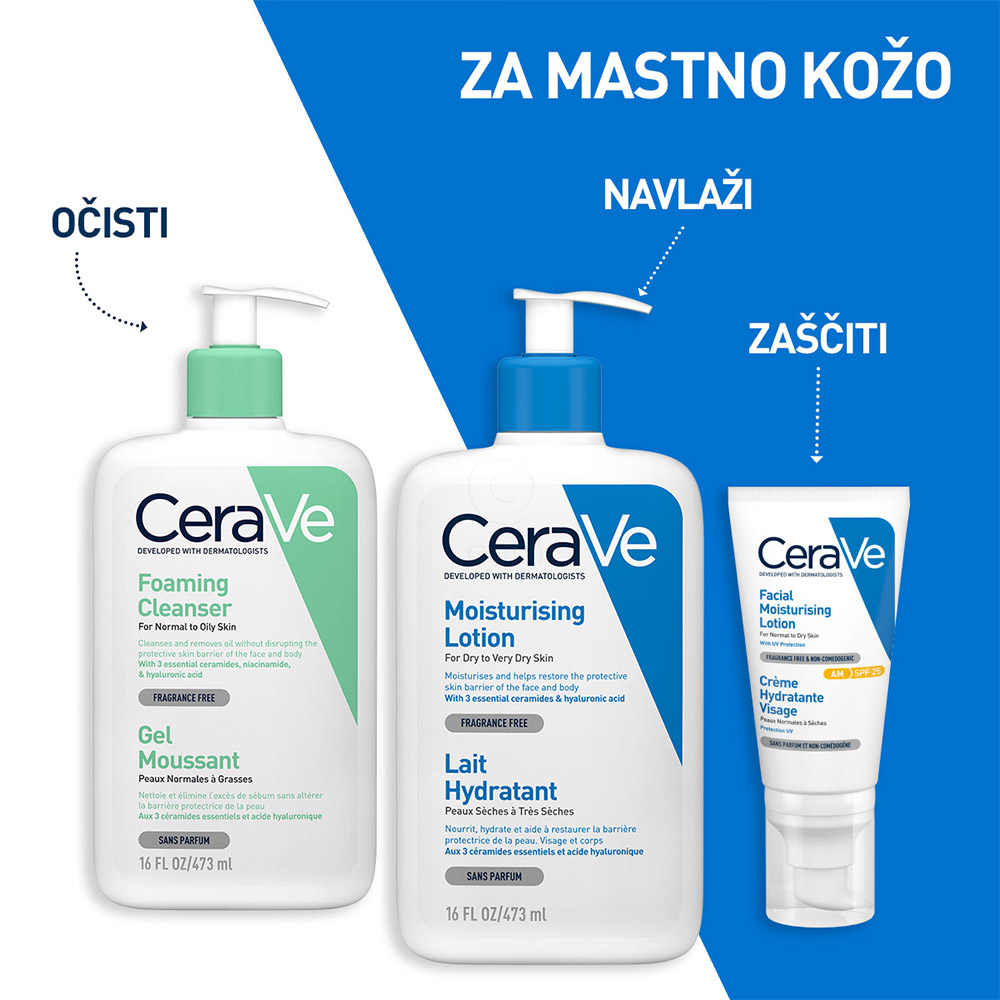 CeraVe, peneči čistilni gel za obraz za normalno do mastno kožo + refill + paket ( 2 x 473 ml)