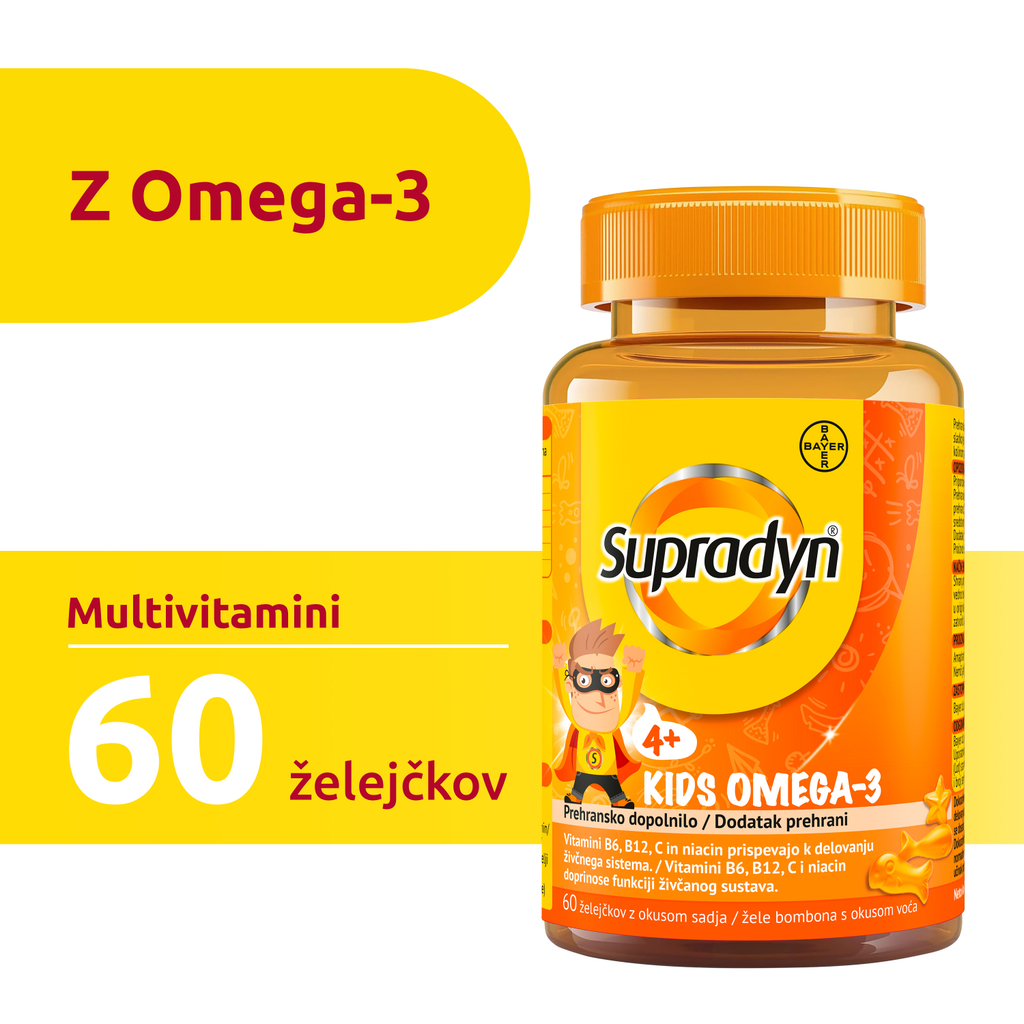 Supradyn Kids Omega-3, želejčki z okusom sadja (60 želejčkov)