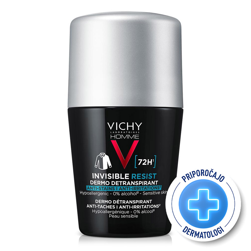 Vichy Homme Invisible Resist 72h, detranspirant proti madežem in razdraženosti - roll-on - paket (2 x 50 ml)