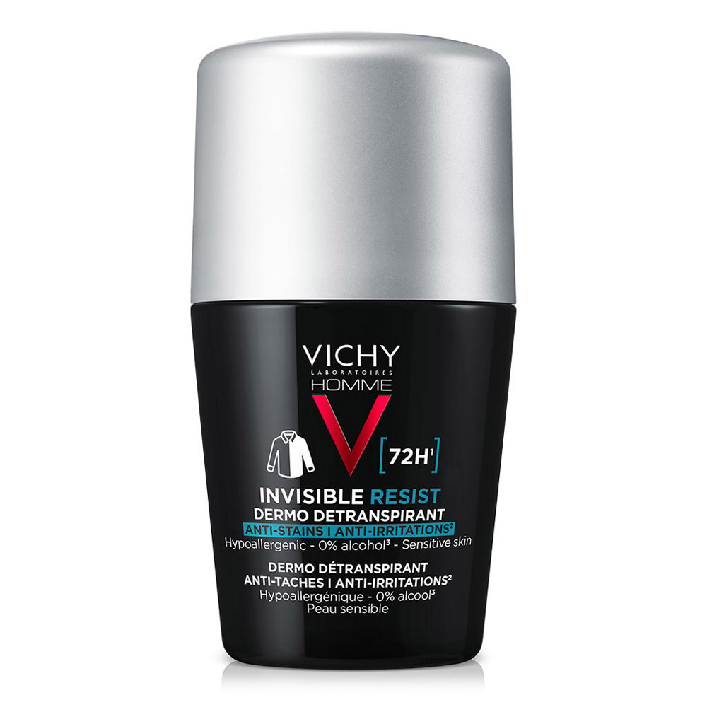 Vichy Homme Invisible Resist 72h, detranspirant proti madežem in razdraženosti - roll-on - paket (2 x 50 ml)