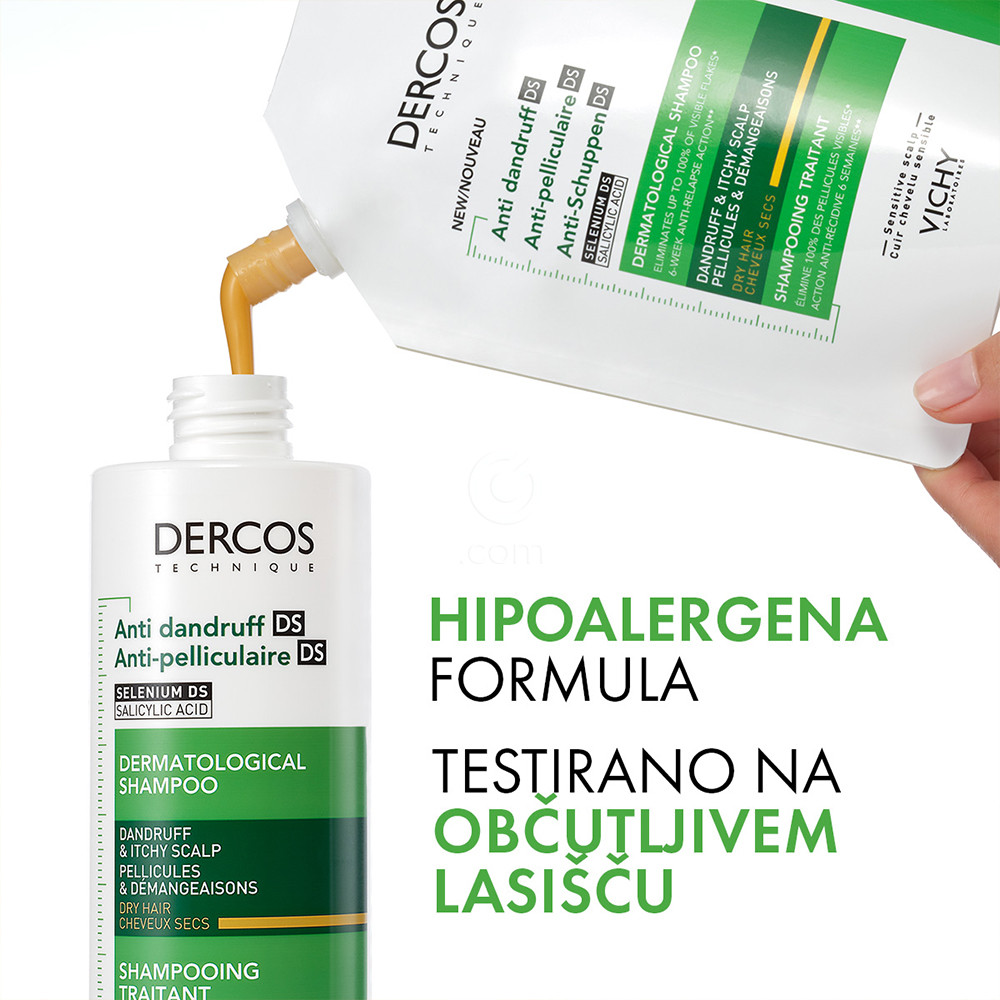 Vichy Dercos, šampon proti prhljaju za suhe lase - eko refill (390 ml)