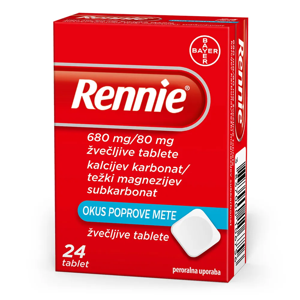 Rennie 680 mg/80 mg, žvečljive tablete (24 žvečljivih tablet)