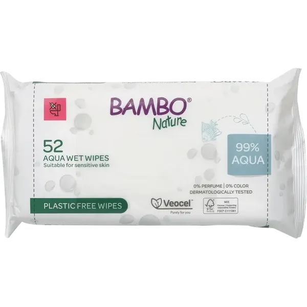 Bambo Nature Aqua, vlažilni robčki z 99% vode (52 robčkov)