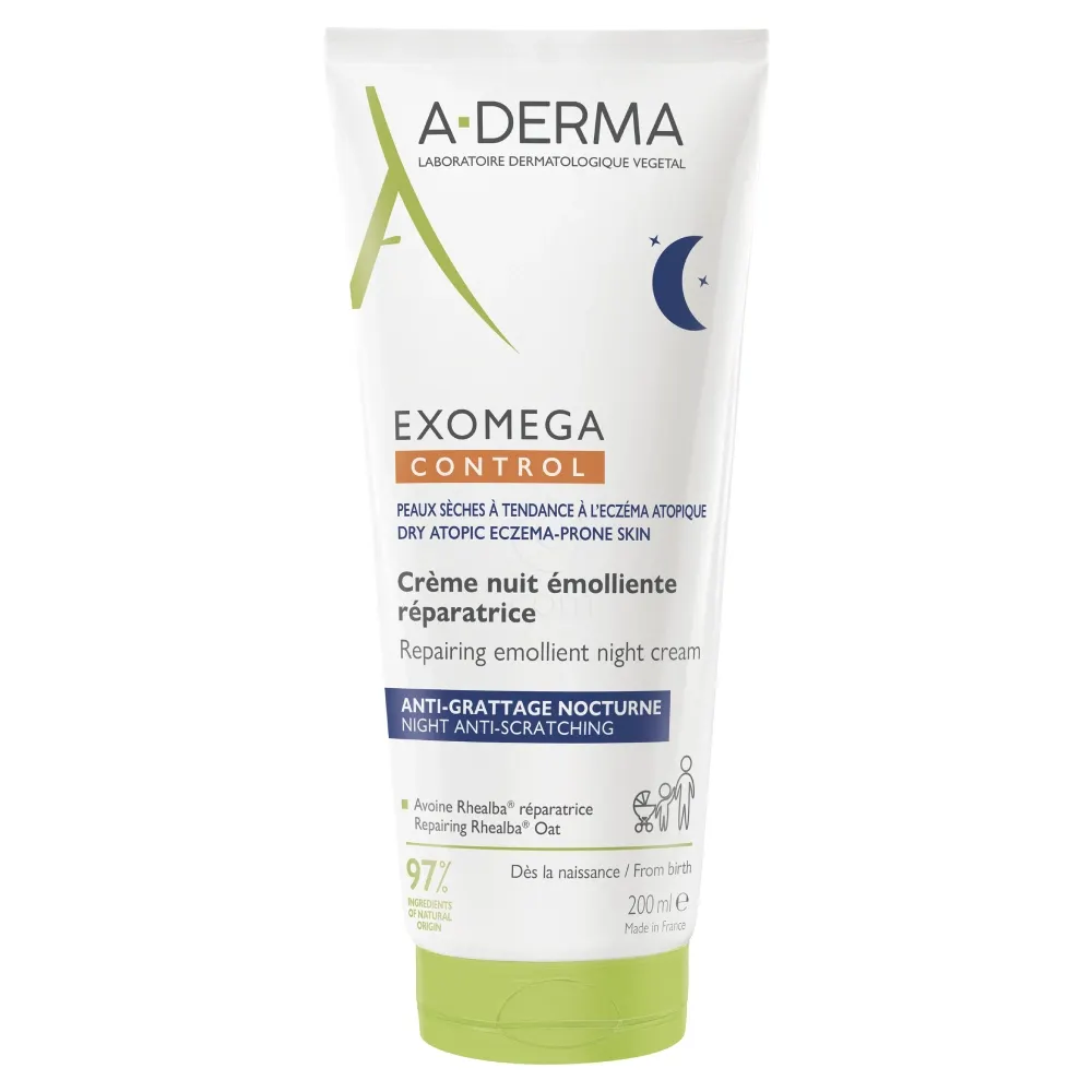 A-Derma Exomega Control, emolientna obnavljajoča nočna krema - tuba (200 ml)