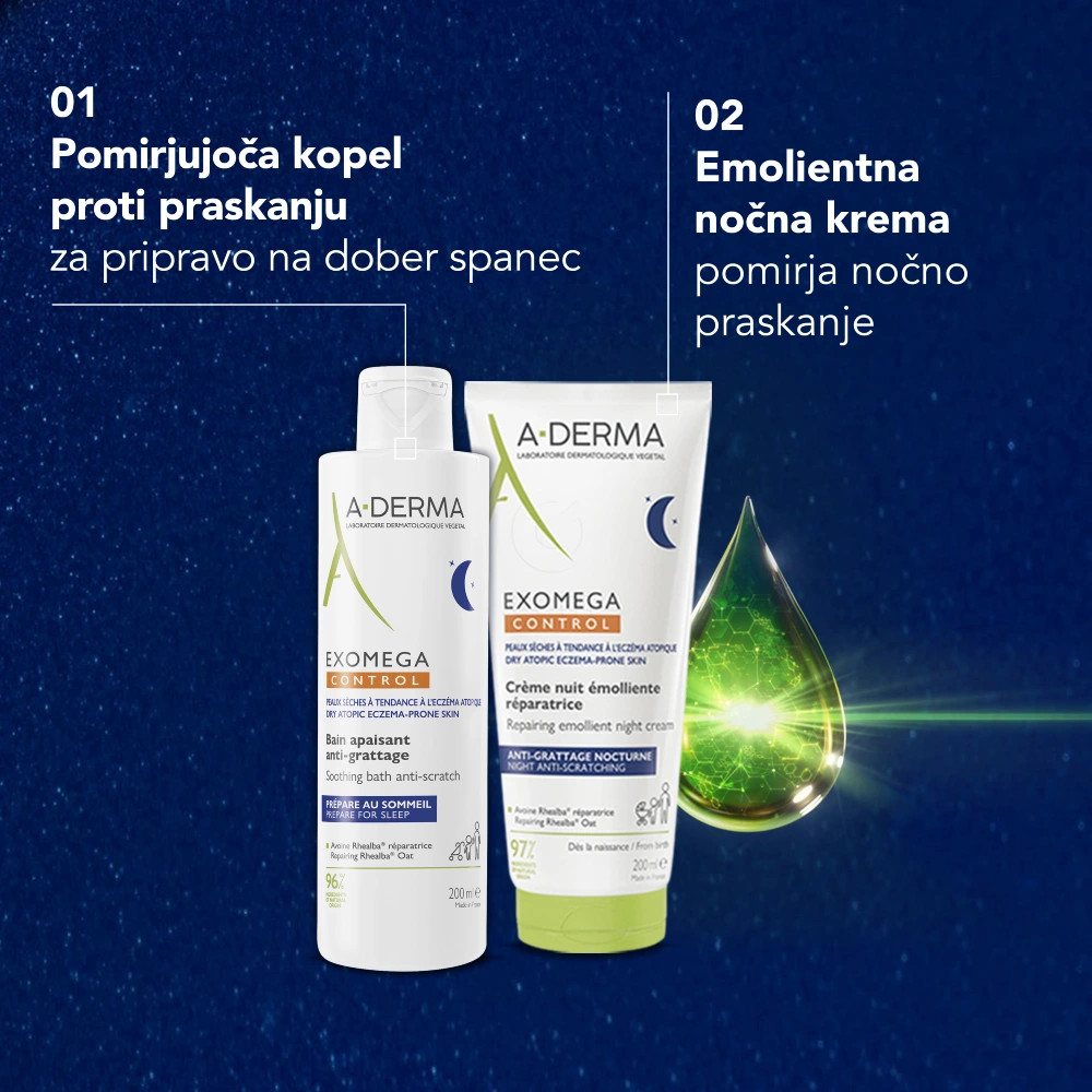 A-Derma Exomega Control, emolientna obnavljajoča nočna krema - tuba (200 ml)
