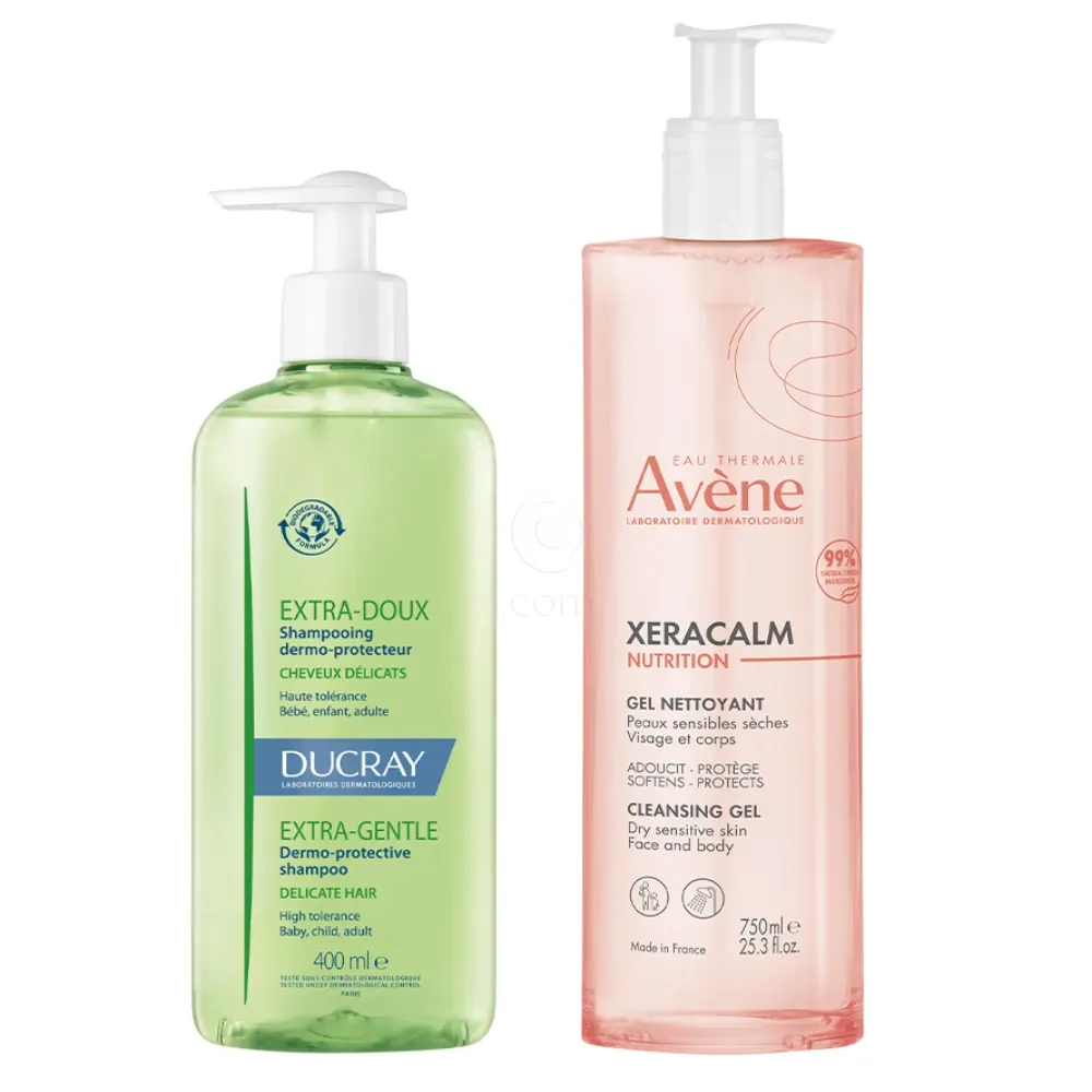 Avene in Ducray, rutina za vsakodnevno higieno športnikov (400 ml + 750 ml)