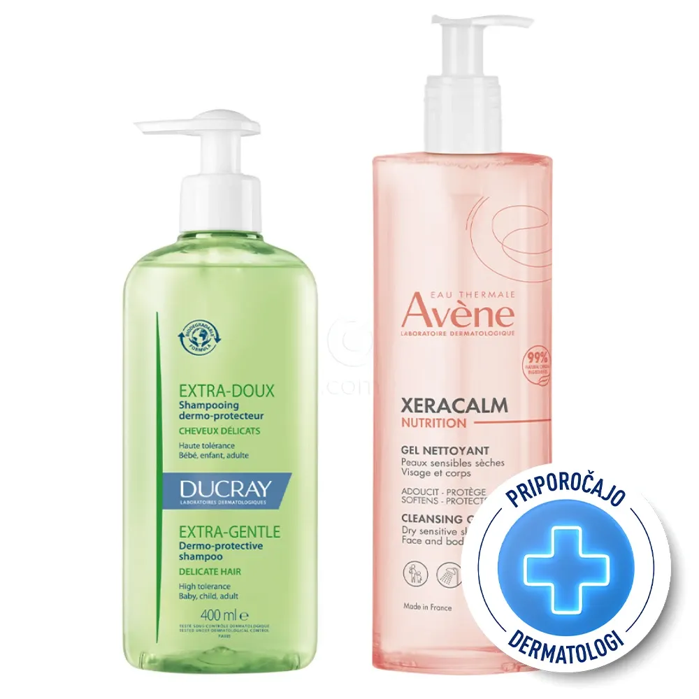 Avene in Ducray, rutina za vsakodnevno higieno športnikov (400 ml + 750 ml)