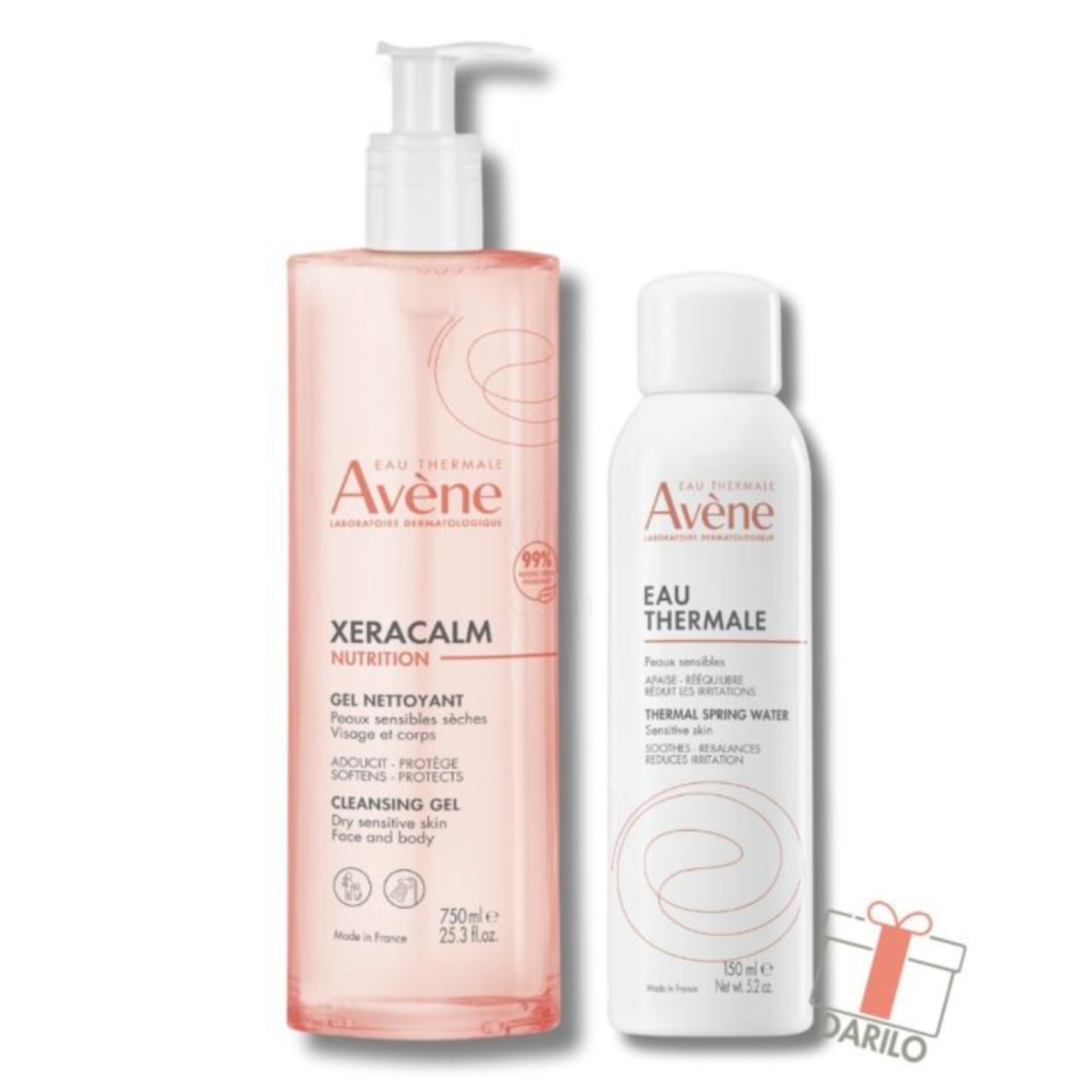 Avene Xeracalm Nutrition, paket: vlažilni gel za čiščenje in termalna voda (750 ml + 150 ml)