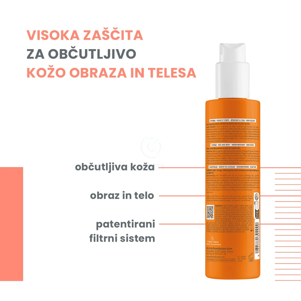 Avene Sun, pršilo za zaščito pred soncem - ZF30 (200 ml)