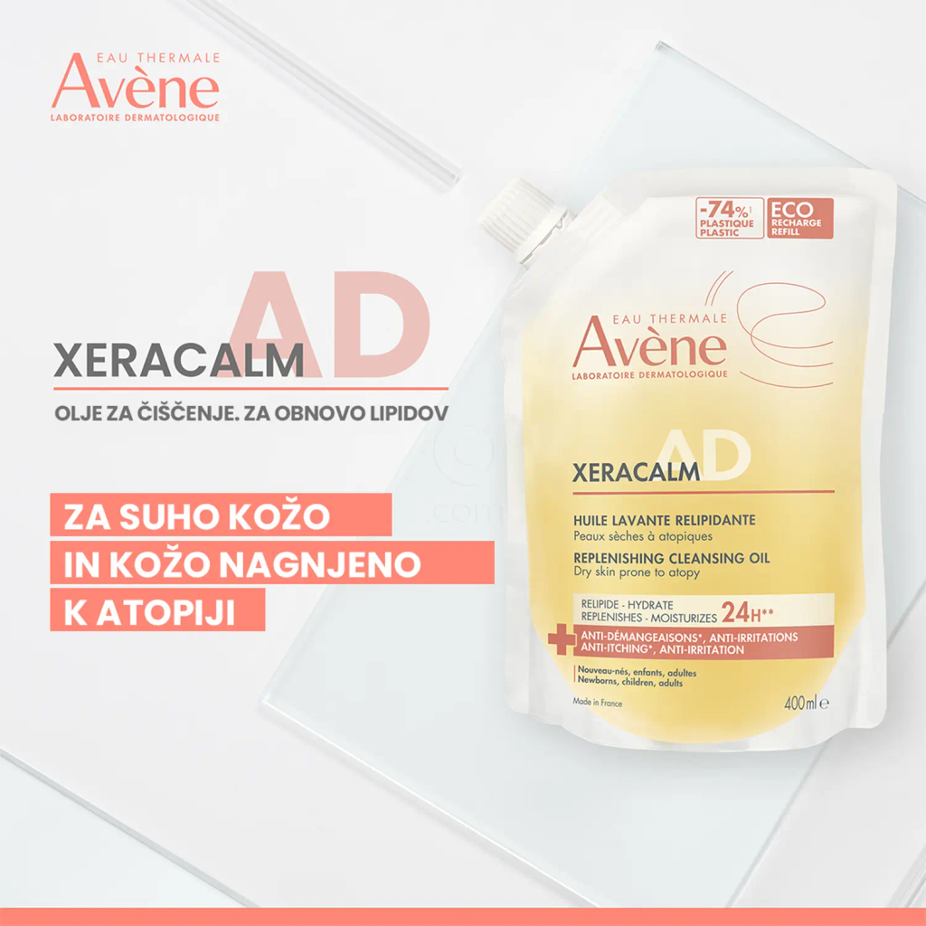 Avene XeraCalm A.D, relipidirajoče olje za čiščenje  - Refill (400 ml)