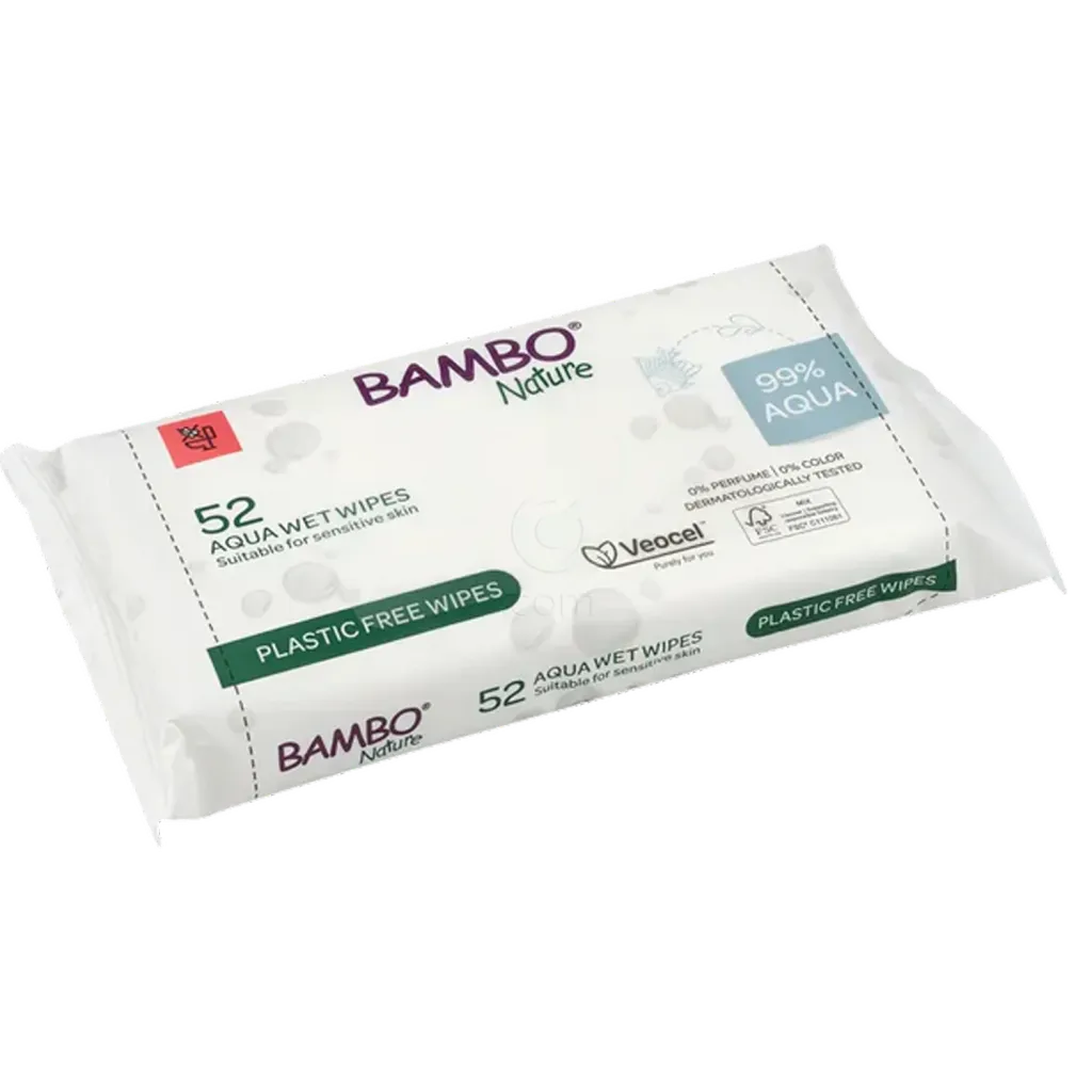 Bambo Nature Aqua, vlažilni robčki z 99% vode (52 robčkov)