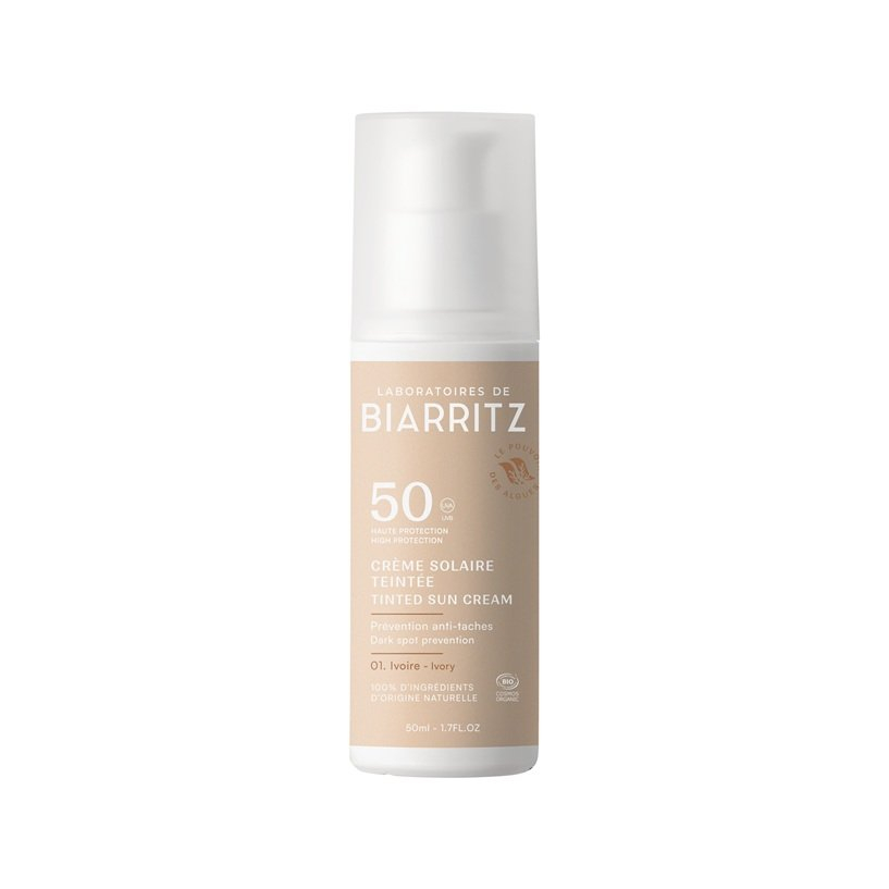 Biarritz BIO, tenirana krema za obraz za zaščito pred soncem - ZF50 - svetlo bež (50 ml)