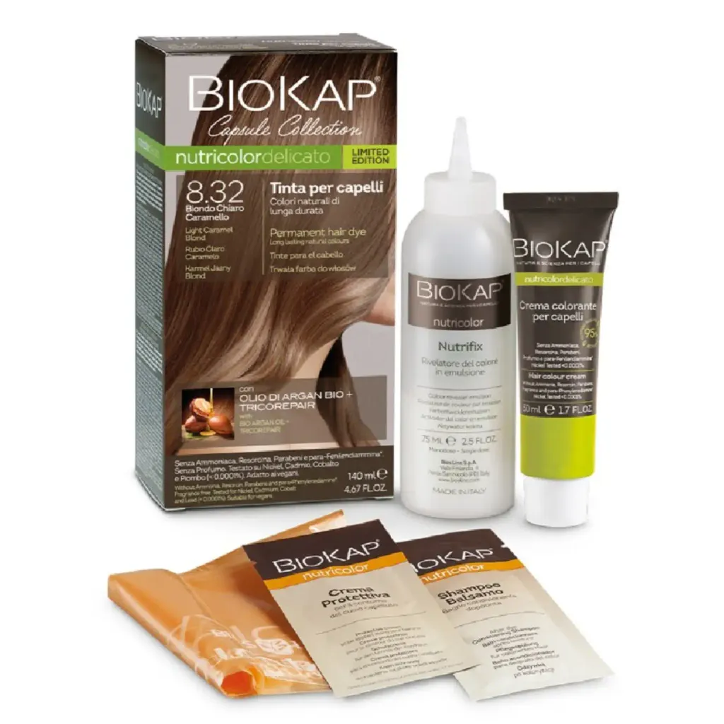 BioKap Nutricolor Delicato 8.32, set za hitro barvanje las -  svetlo karamel blond (1 set)