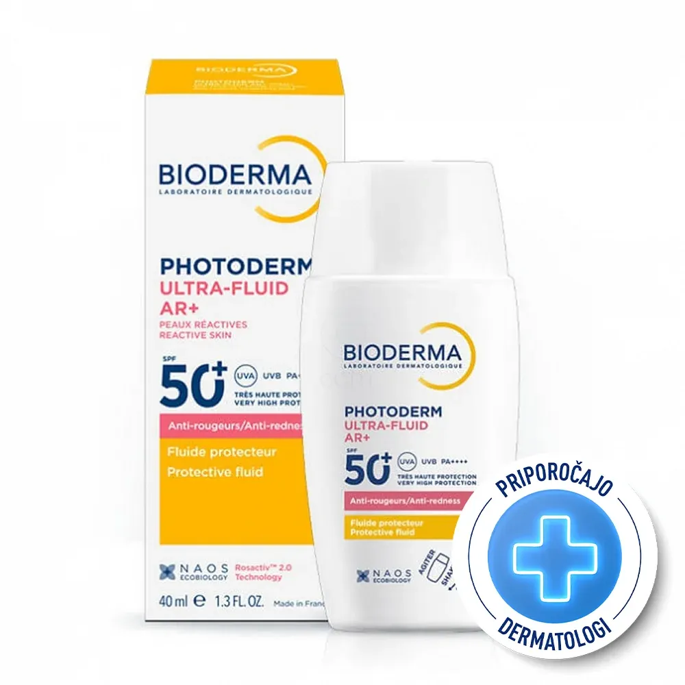 Bioderma Photoderm AR+, ultra fluidna zaščita pred soncem za kožo z rdečico ZF50+ (40 ml)