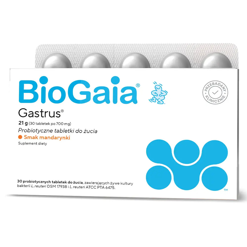 Biogaia Gastrus, žvečljive tablete z okusom mandarine (30 tablet)