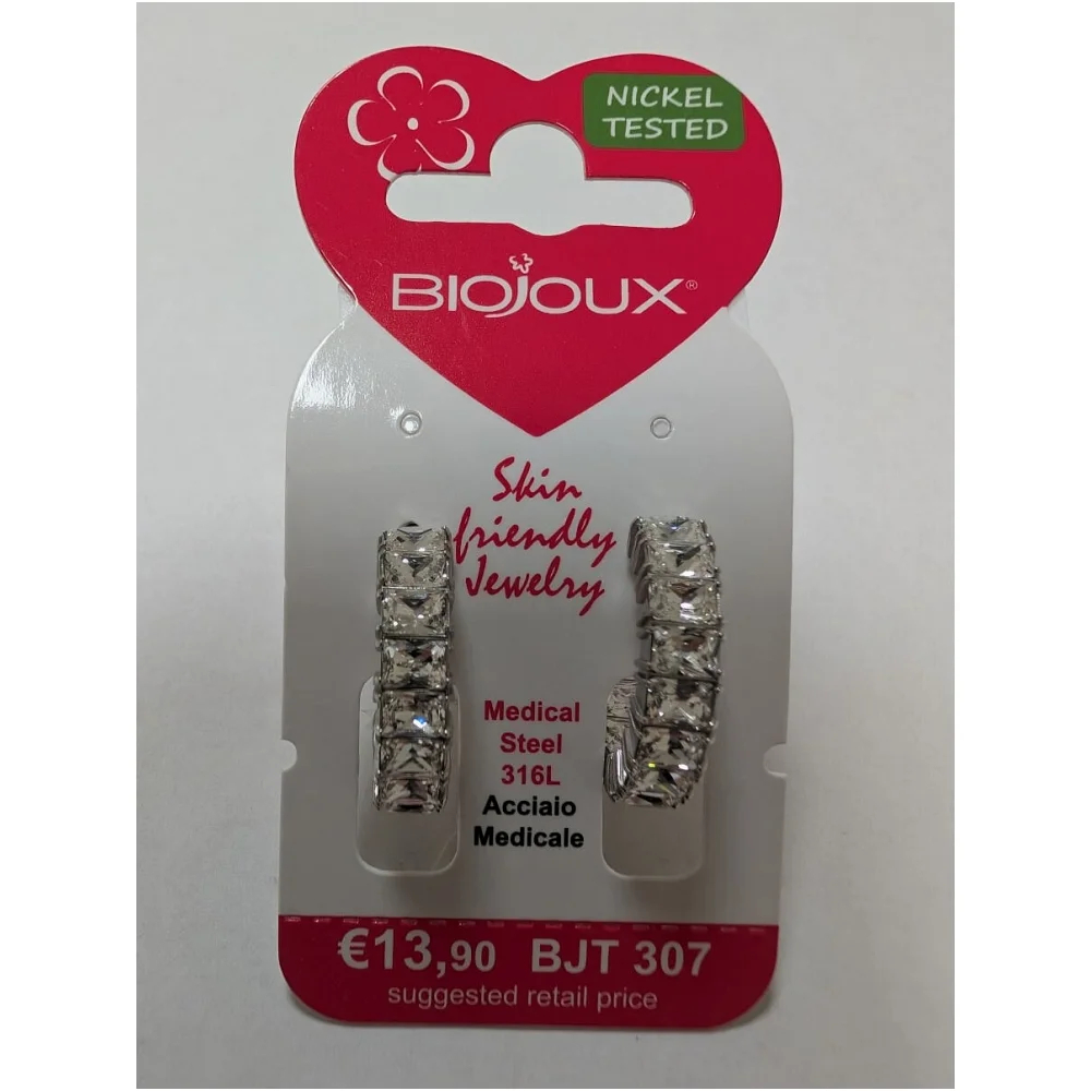 Biojoux, uhani iz kirurškega jekla - Benoite beli kristali - BJT307 (2 uhana)