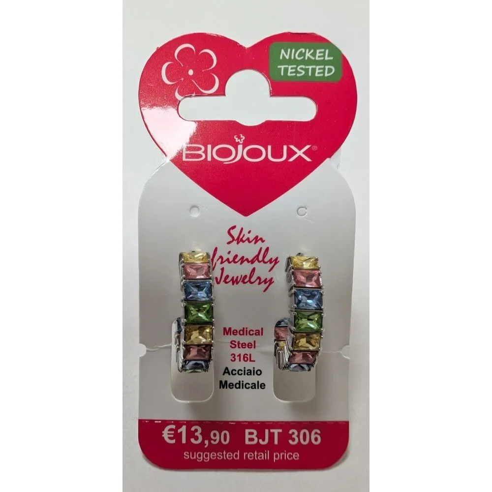 Biojoux, uhani iz kirurškega jekla - Benoite pisan obroč - BJT306 (2 uhana)