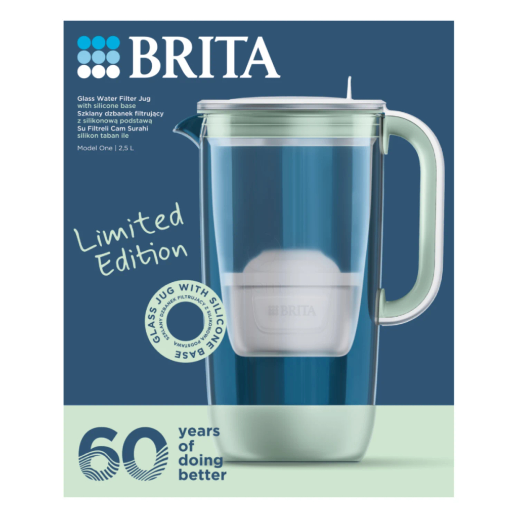 Brita Glass One 60th Anniversary Edition, stekleni vrč za filtriranje vode - zelen - 2,5 l (1 komplet)