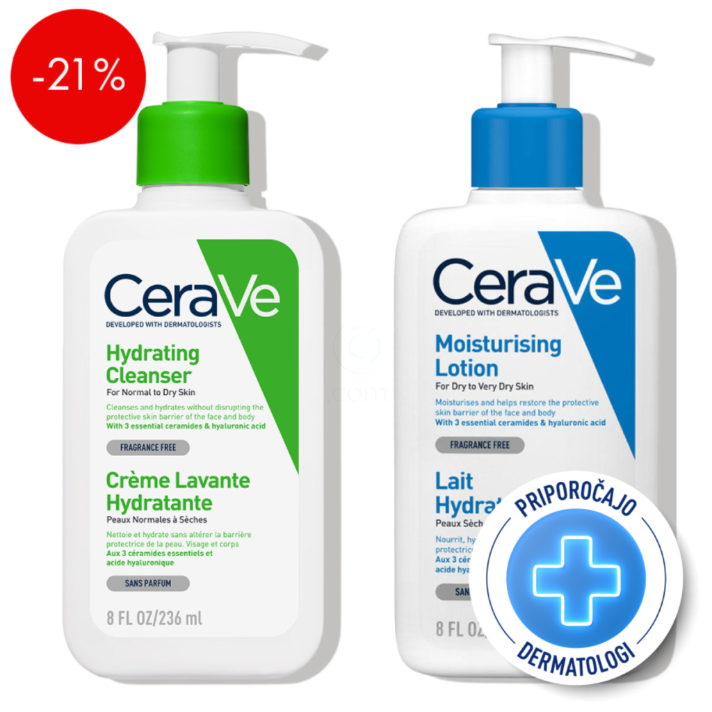 CeraVe, dnevni protokol za suho kožo telesa - vlažilna čistilna emulzija in vlažilni losjon  (2 x 236 ml)
