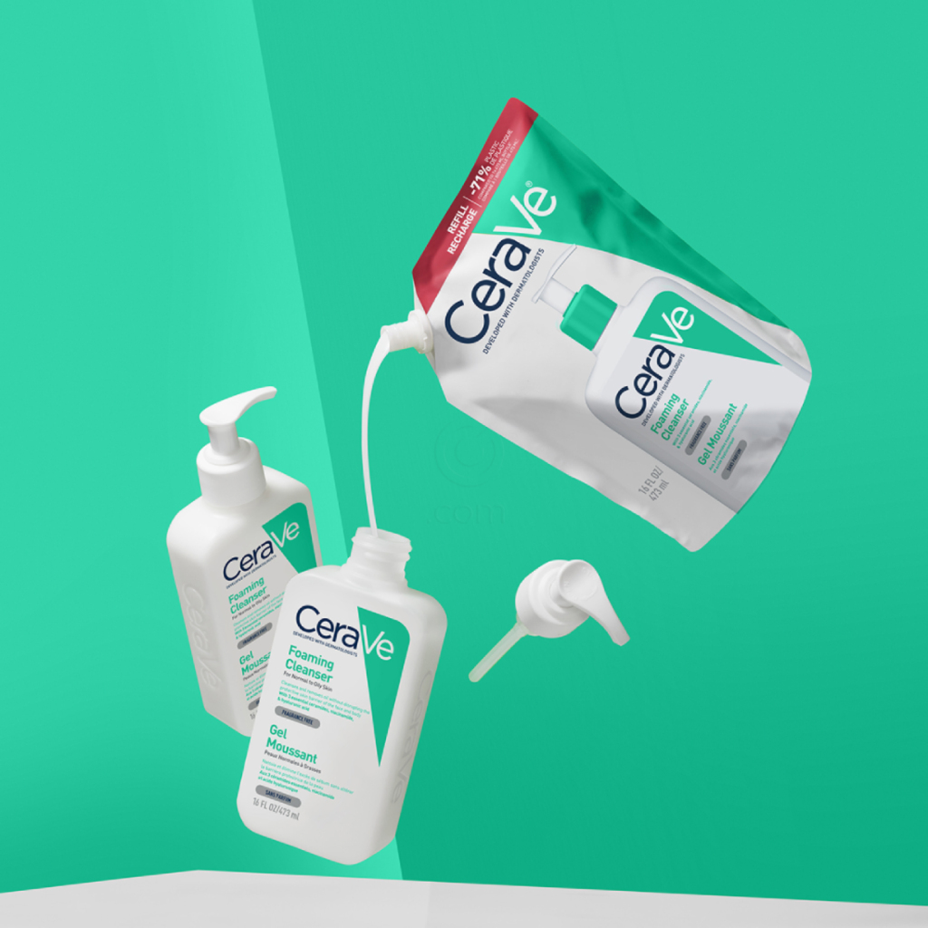 CeraVe, peneči čistilni gel za obraz za normalno do mastno kožo - Refill (473 ml)
