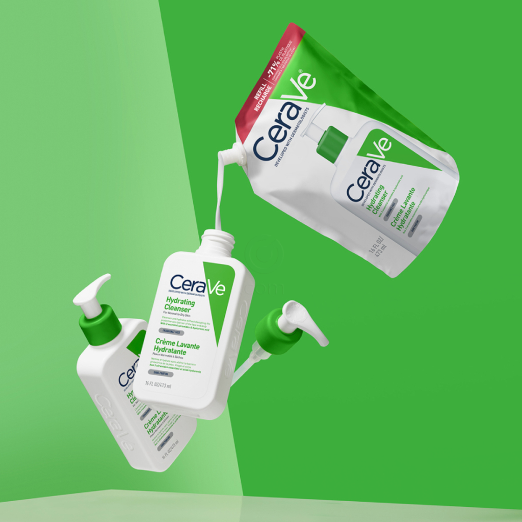 CeraVe, vlažilna čistilna emulzija za obraz za normalno do suho kožo - Refill (473 ml)