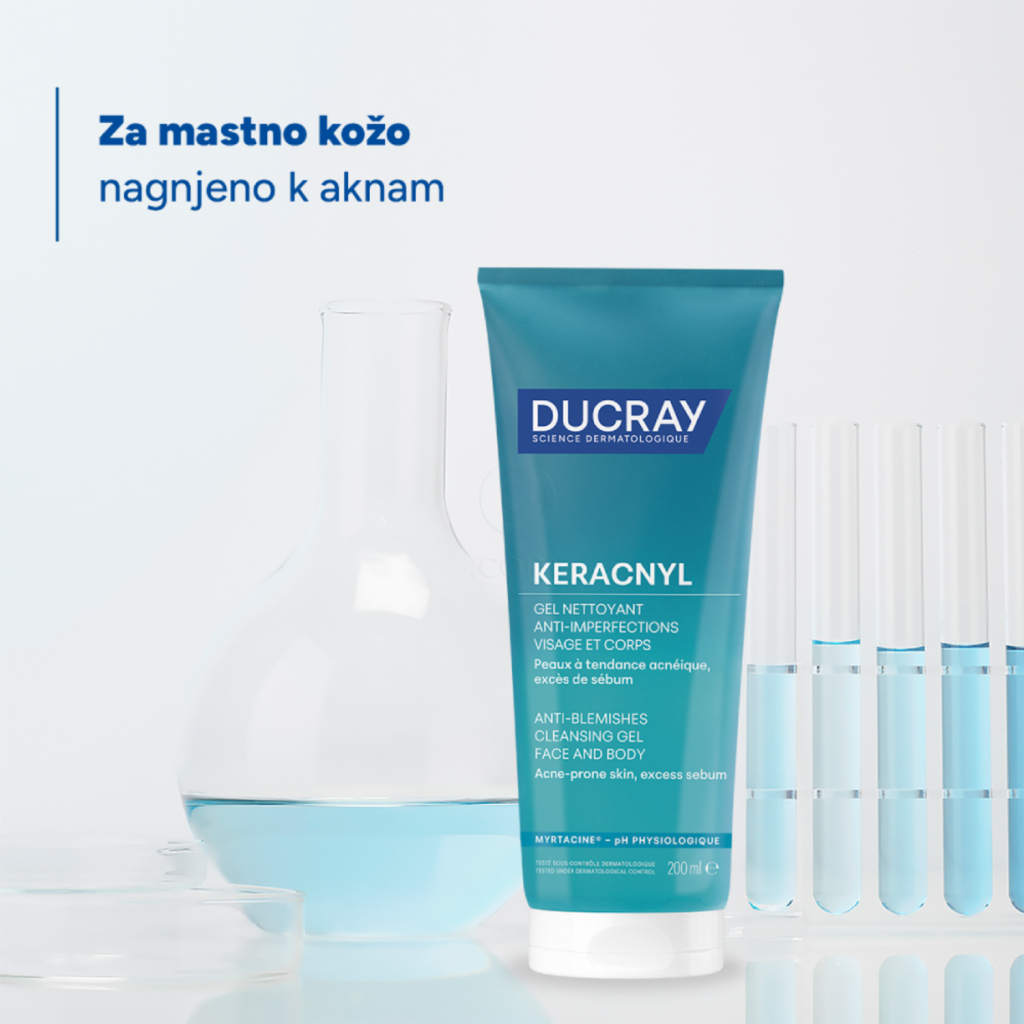 Ducray Keracnyl, peneči čistilni gel za mastno kožo (200 ml)