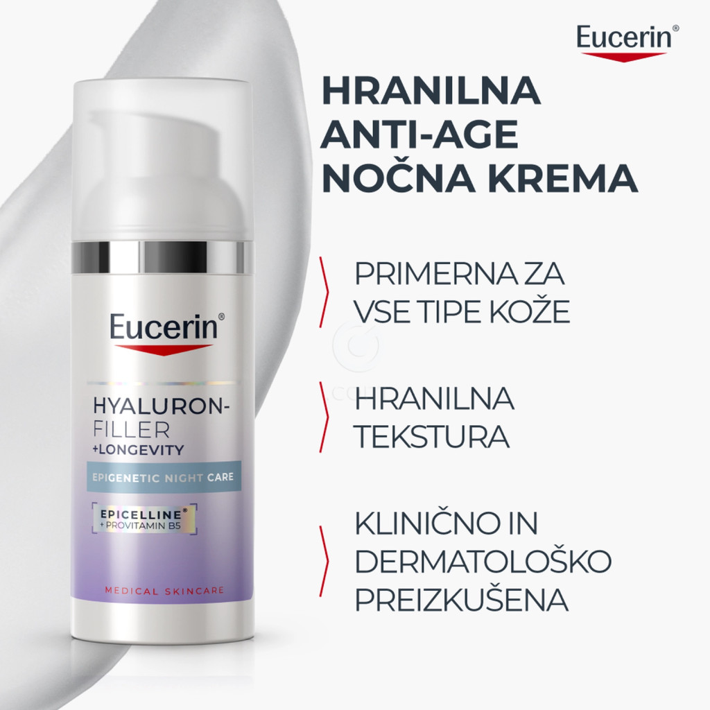 Eucerin Hyaluron-Filler + Longevity Epigenetic, nočna krema proti znakom staranja (50 ml)