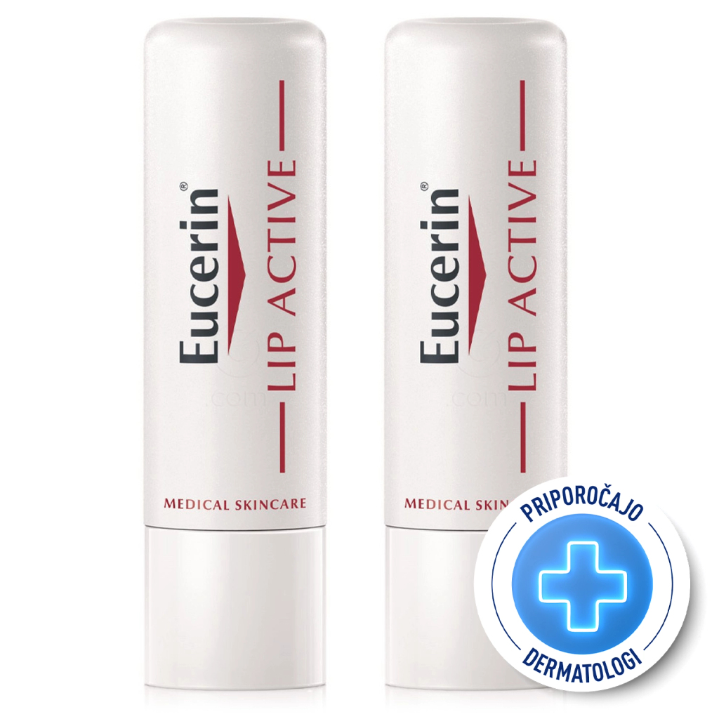 Eucerin Lip Aktiv, stik za nego ustnic z dekspantenolom in vitaminom E - ZF 20 (2 x 4,8 g)