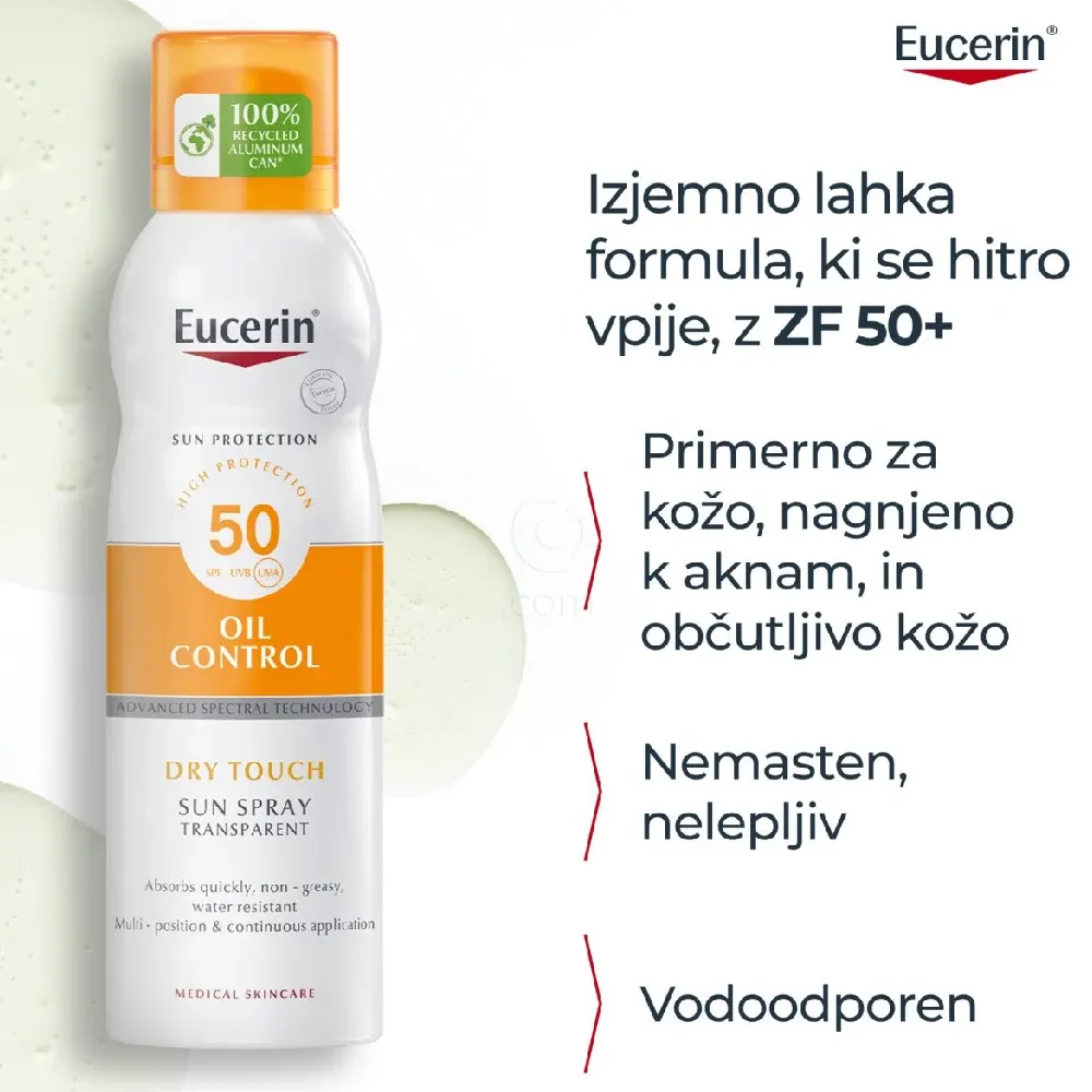 Eucerin Sun Dry Touch, prozoren sprej za zaščito pred soncem - ZF50 (200 ml)