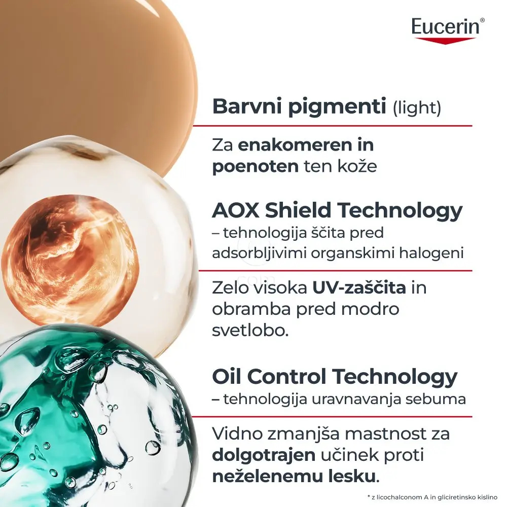 Eucerin Sun Oil Control Dry Touch, obarvan kremni gel za zaščito obraza pred soncem - light - ZF50+ (50 ml)