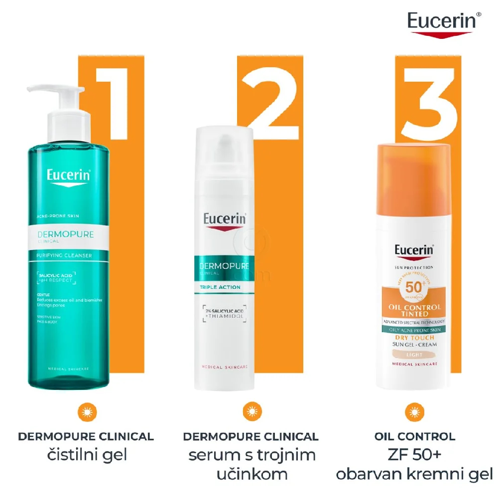 Eucerin Sun Oil Control Dry Touch, obarvan kremni gel za zaščito obraza pred soncem - light - ZF50+ (50 ml)