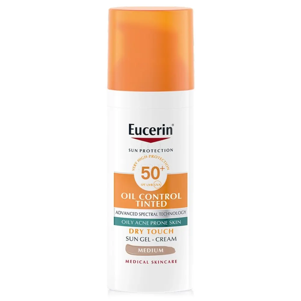 Eucerin Sun Oil Control, obarvan kremni gel za zaščito obraza odtenek Medium - ZF50+ (50 ml)