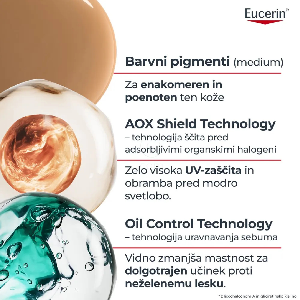 Eucerin Sun Oil Control, obarvan kremni gel za zaščito obraza odtenek Medium - ZF50+ (50 ml)