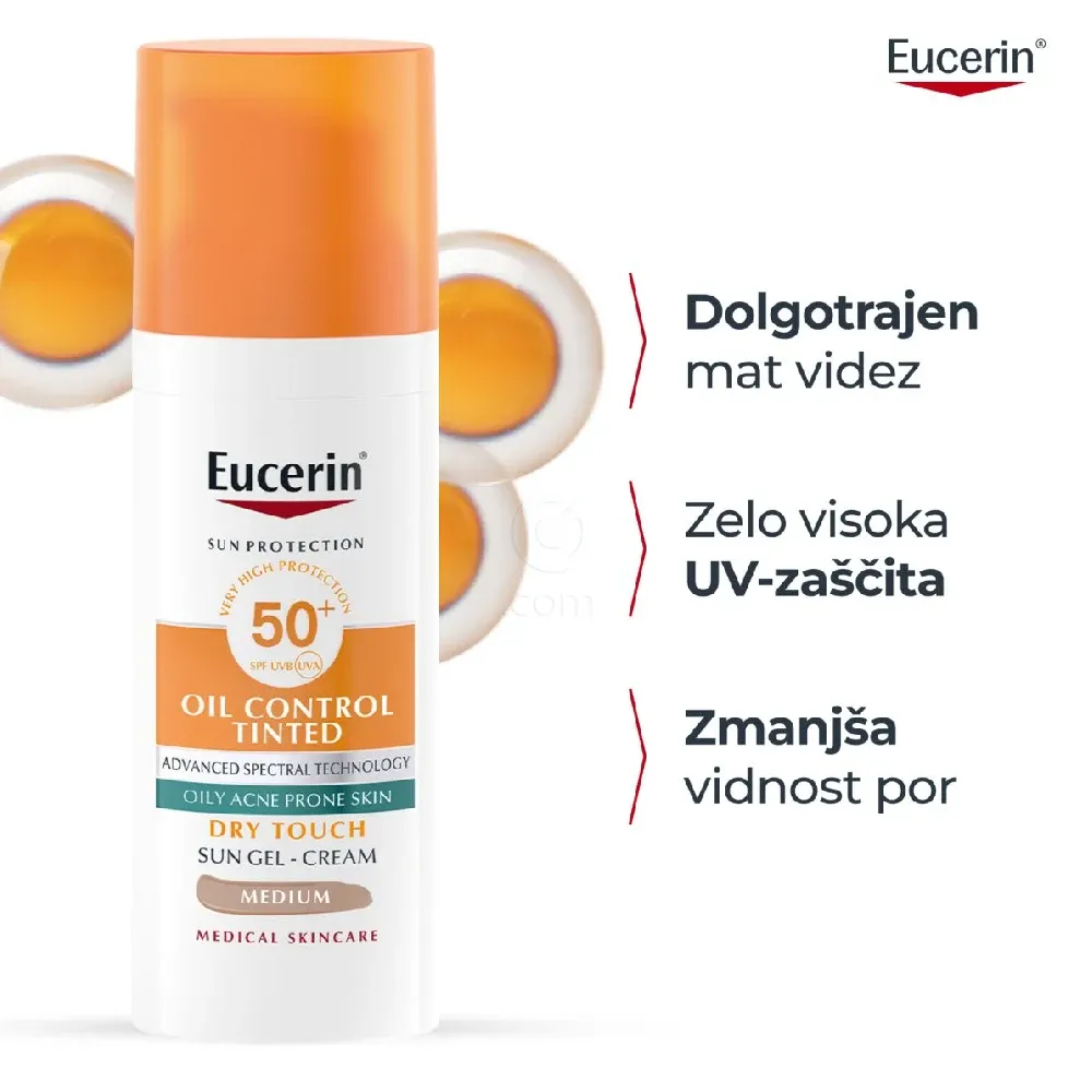 Eucerin Sun Oil Control, obarvan kremni gel za zaščito obraza odtenek Medium - ZF50+ (50 ml)