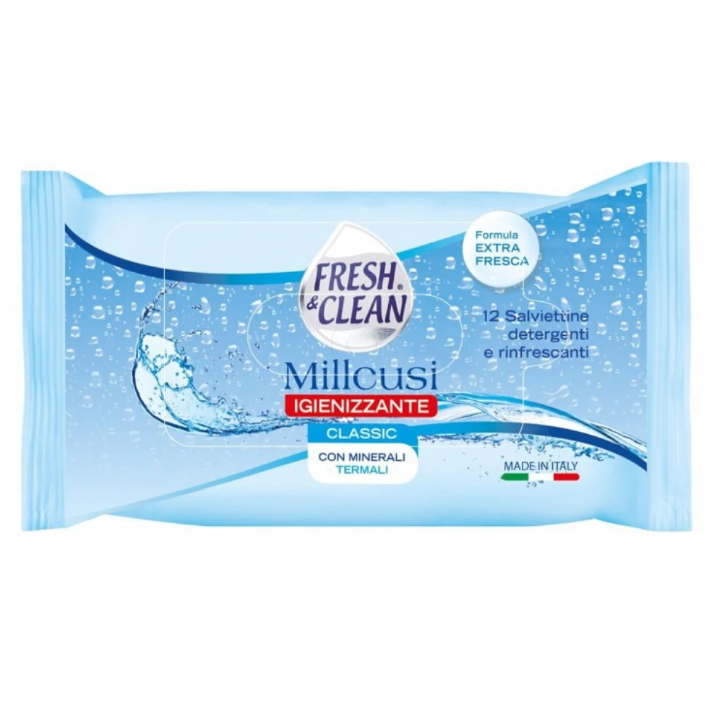 Fresh&Clean Pocket, osvežilni vlažni robčki za čiščenje in osvežitev kože (12 robčkov)