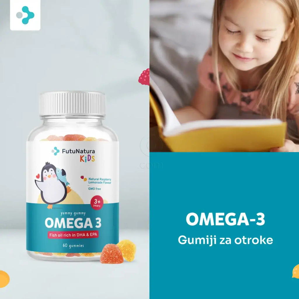 FutuNatura Kids Omega-3, gumiji za otroke, gumi bonboni (60 bonbonov)