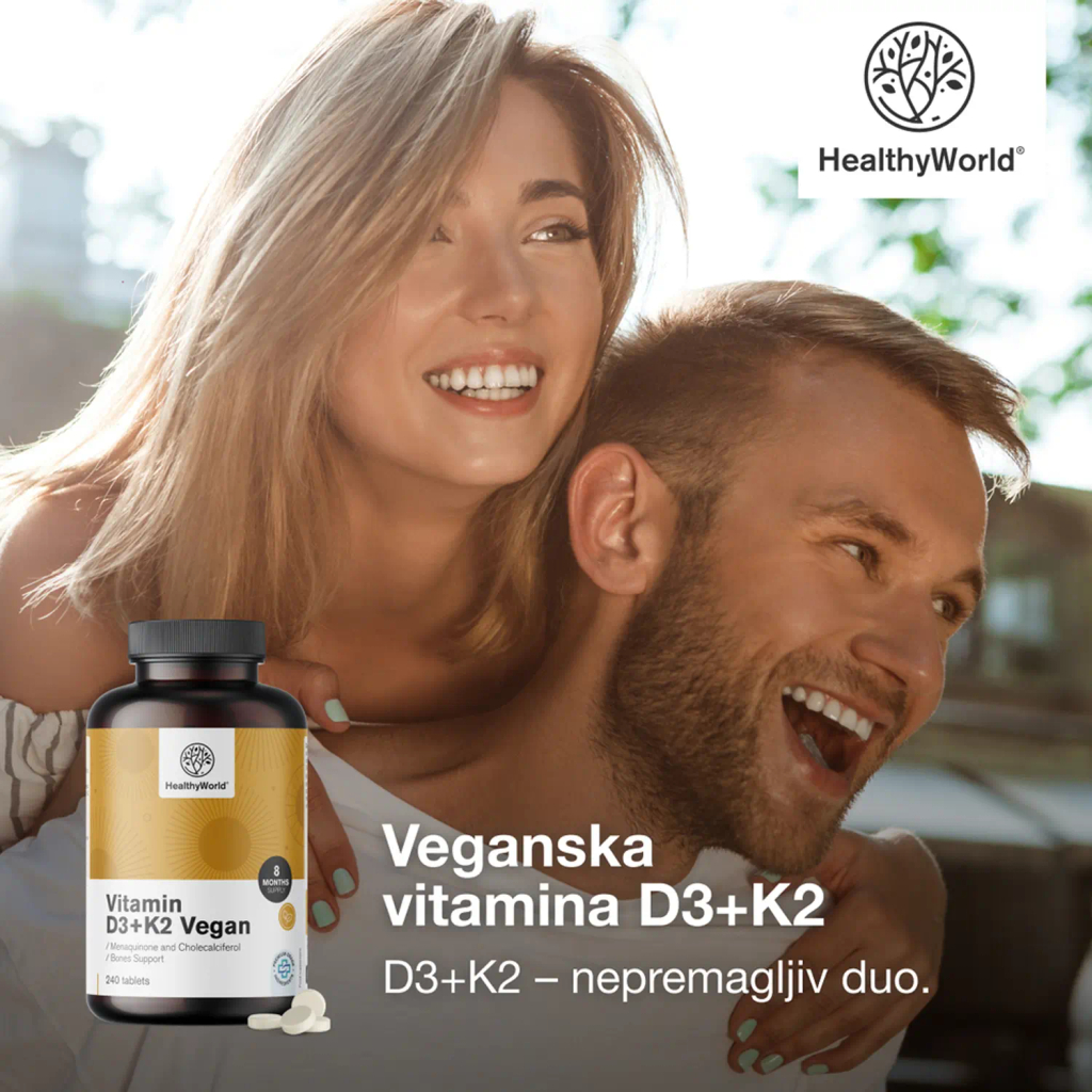 HealthyWorld Veganski vitamini D3 + K2, tablete (240 tablet)