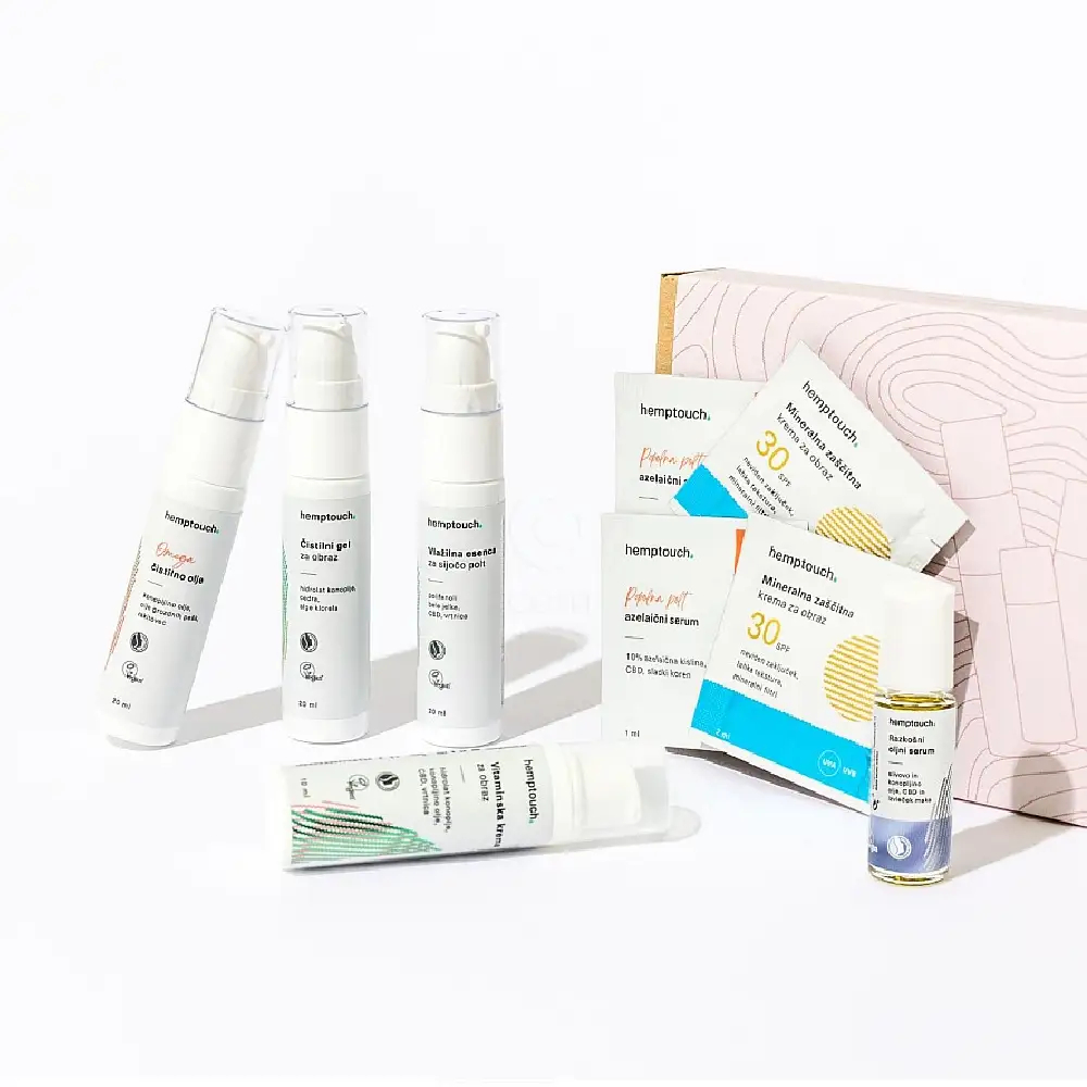 Hemptouch Raziskovalni set, anti-age vlažilna nega (3 x 20 ml + 10 ml + 5 ml + 2 x 2 ml + 2 x 1 ml)