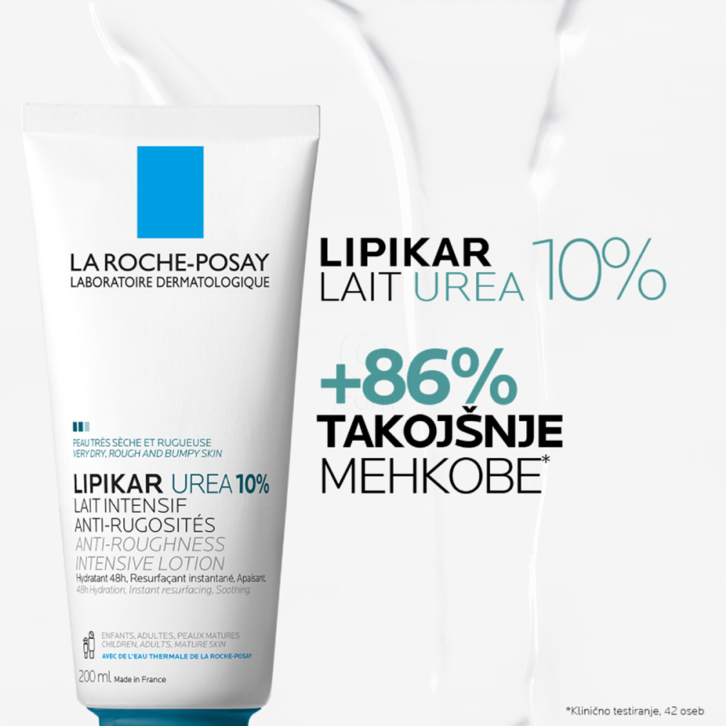 LRP Lipikar Lait Urea 10%, vlažilni losjon s trojnim učinkom za glajenje in pomiritev zelo suhe ter grobe kože (200 ml)