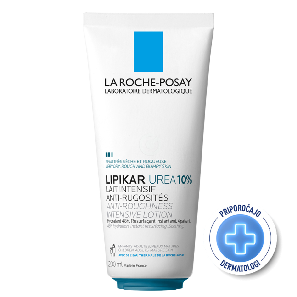 LRP Lipikar Lait Urea 10%, vlažilni losjon s trojnim učinkom za glajenje in pomiritev zelo suhe ter grobe kože (200 ml)