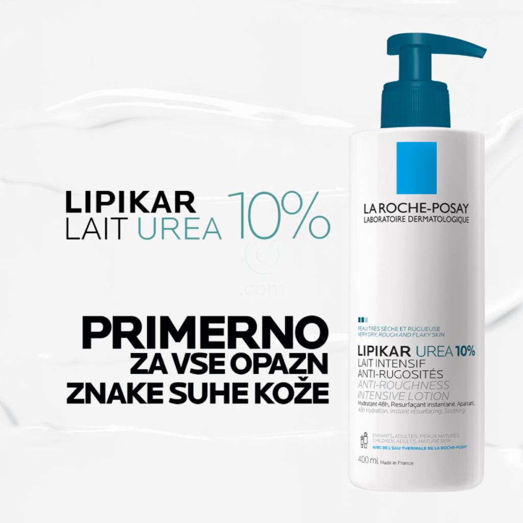 LRP Lipikar Lait Urea 10%, vlažilni losjon s trojnim učinkom za glajenje in pomiritev zelo suhe ter grobe kože (400 ml)
