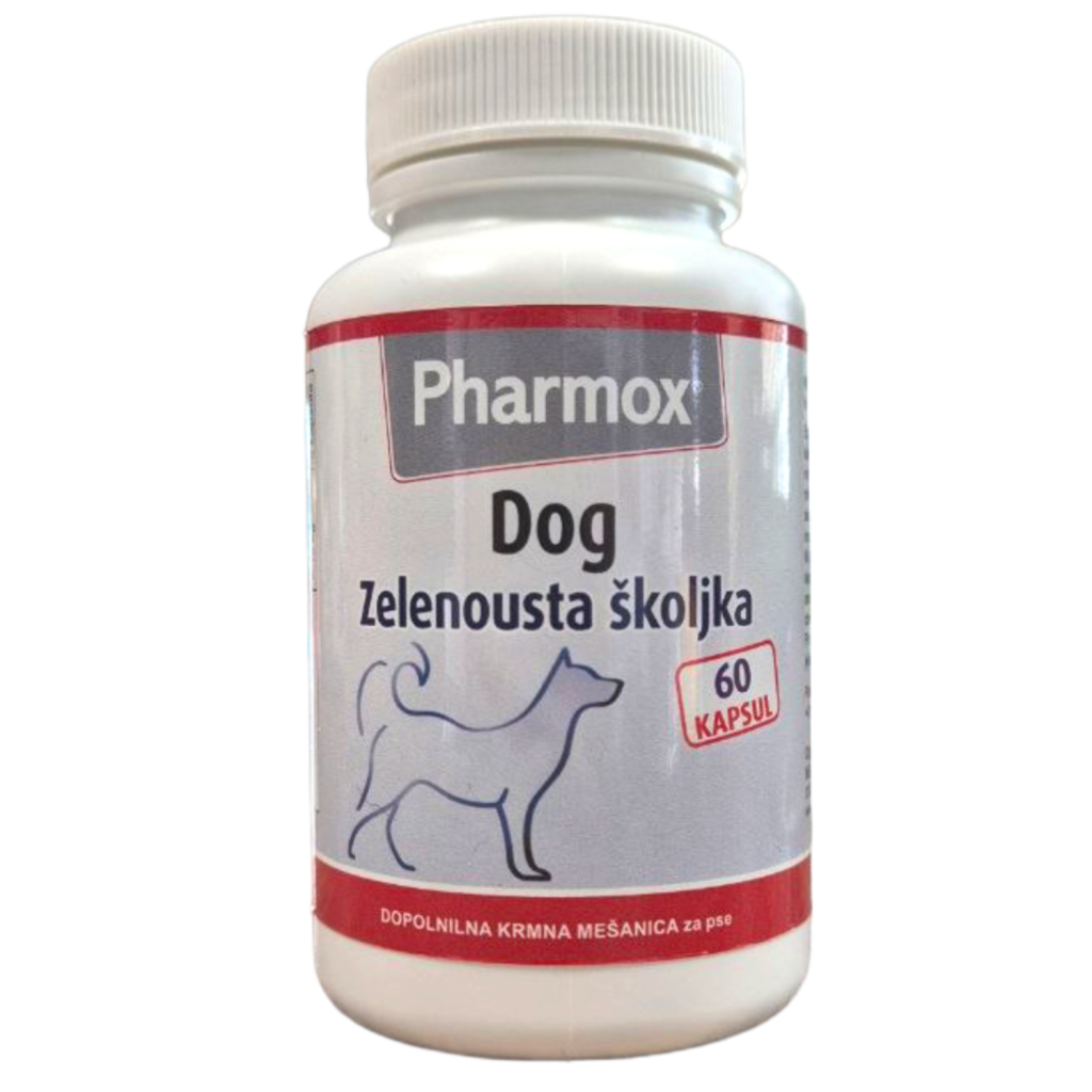 Pharmox Zelenousta školjka, dopolnilna krmna mešanica za pse in mačke (60 kapsul)