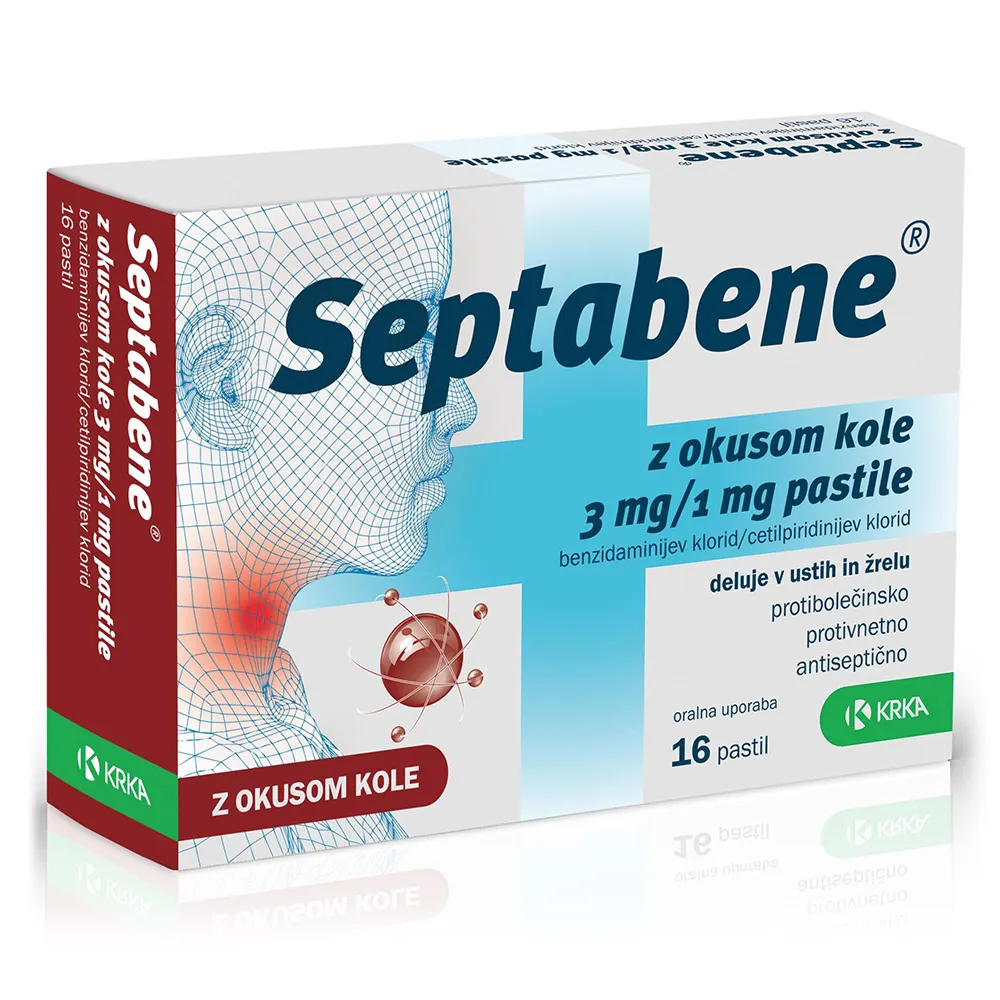 Septabene Krka, pastile z okusom kole 3 mg/1 mg (16 pastil)
