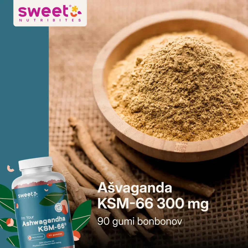 Sweet Nutribites Ašvaganda KSM-66 300 mg, gumijasti bonboni (90 bonbonov)