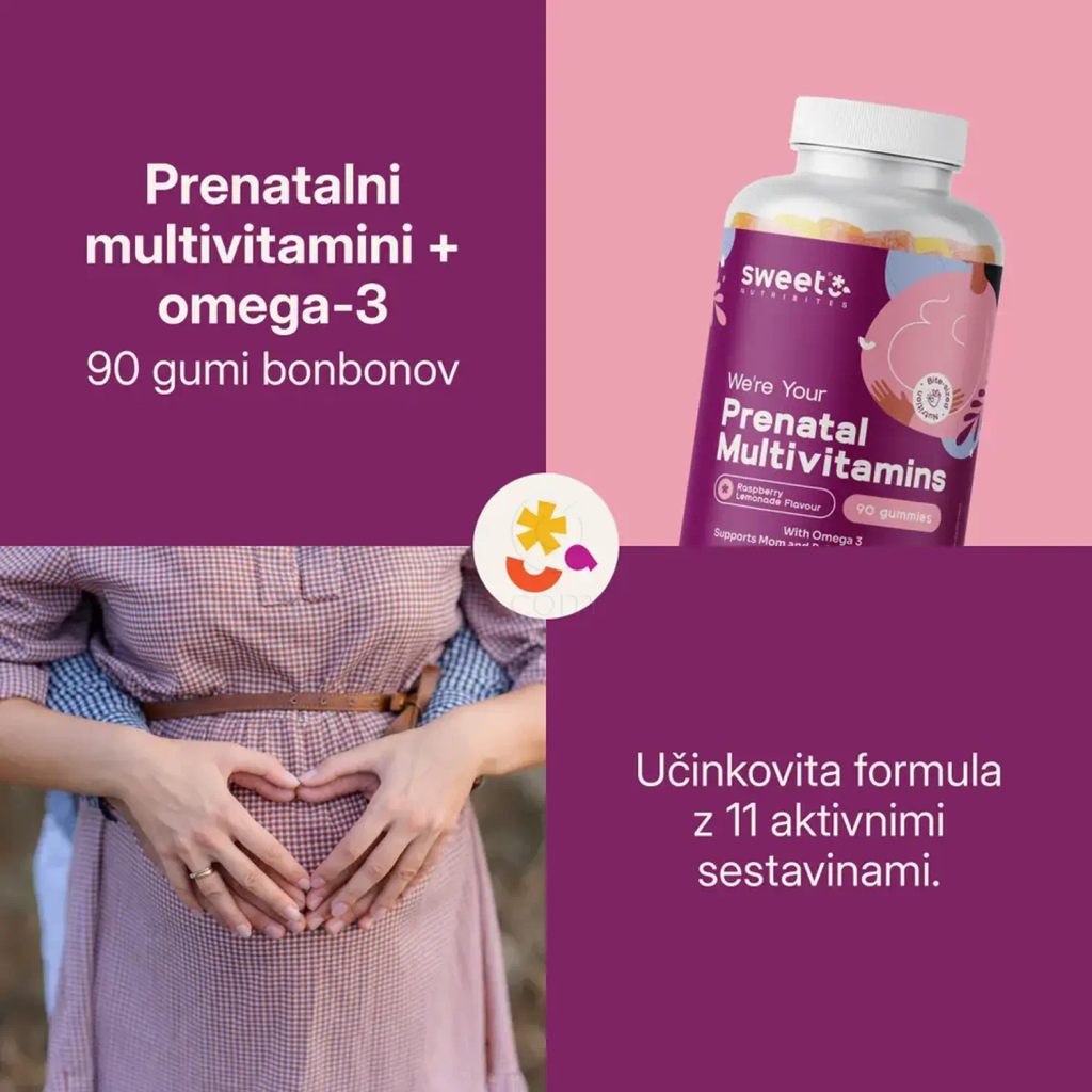 Sweet Nutribites Prenatalni multivitamini + omega-3, gumijasti bonboni (90 bonbonov)