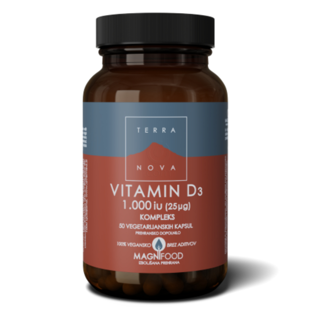 Terranova Vitamin D3 1000 IU, rastlinske kapsule (50 kapsul)